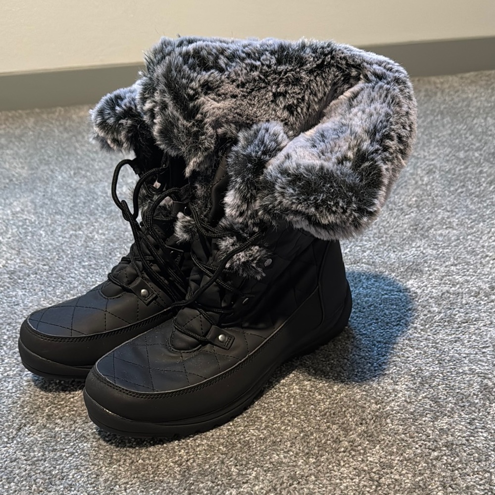 Black Winter Boots with Fur Lining and Waterproof Material